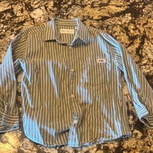 Zara Kids Green Striped Button Down Shirt